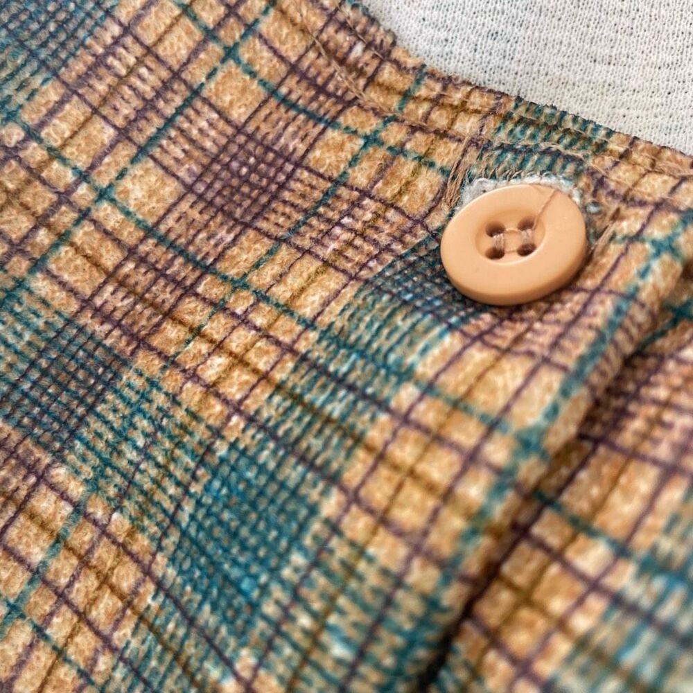 Vintage 70s Button Front Plaid Barkcloth Sleeveless Dress S - Picture 9 of 9
